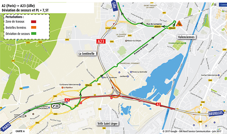 A2 Paris vers A23 Lille déviation secours