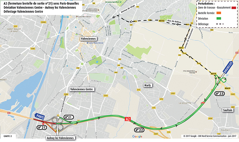 A2 vers Valenciennes Centre-Itinéraire de délestage